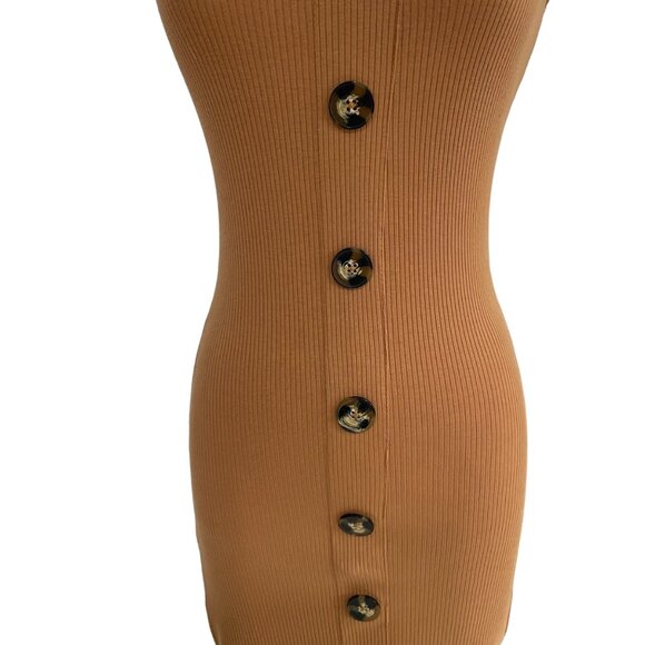 Derek Heart Tan Ribbed Button Front Dress S Bodycon Summer Beach Vibes Casual - Picture 4 of 8